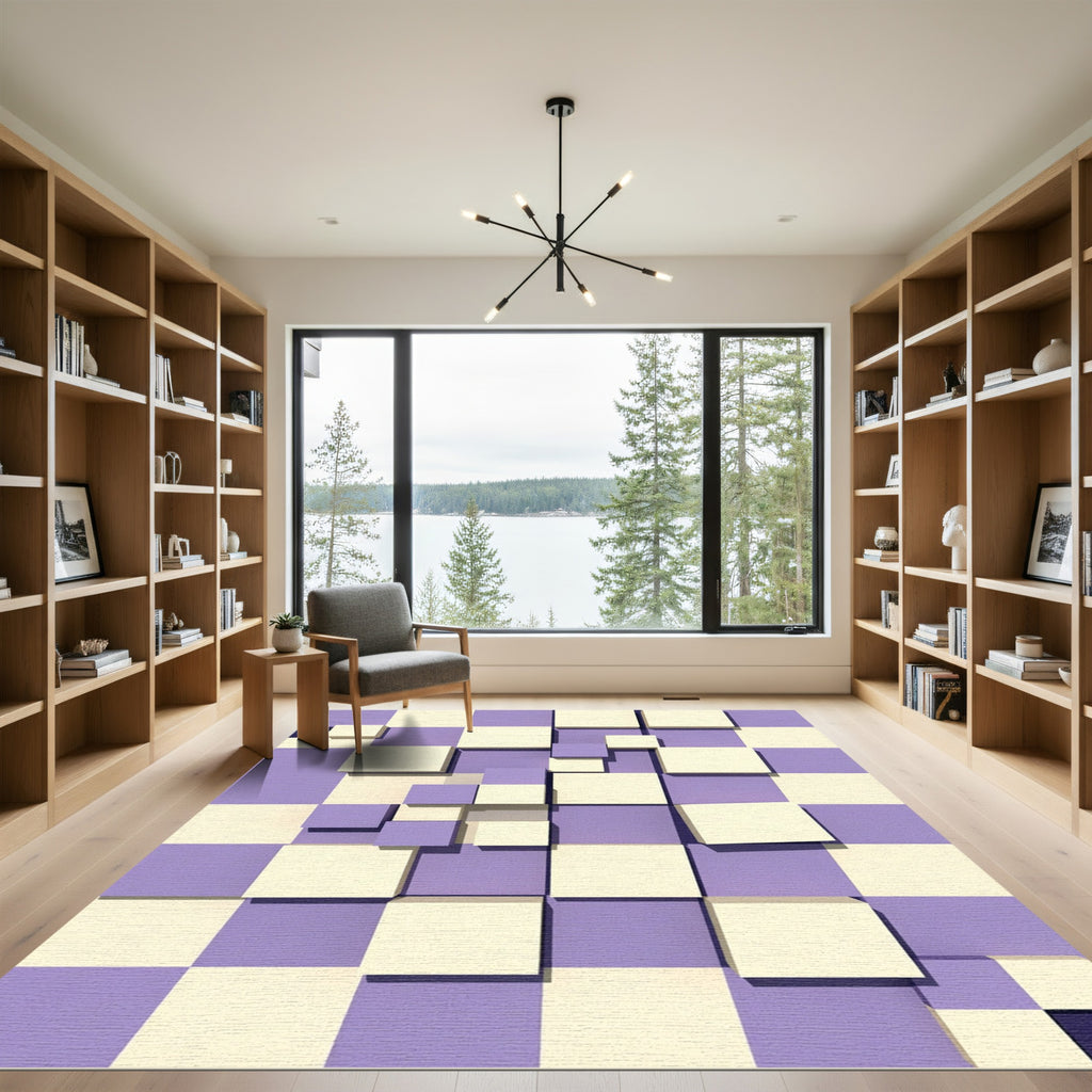 Lilac Cream 3D Cubes Mosaic Rug