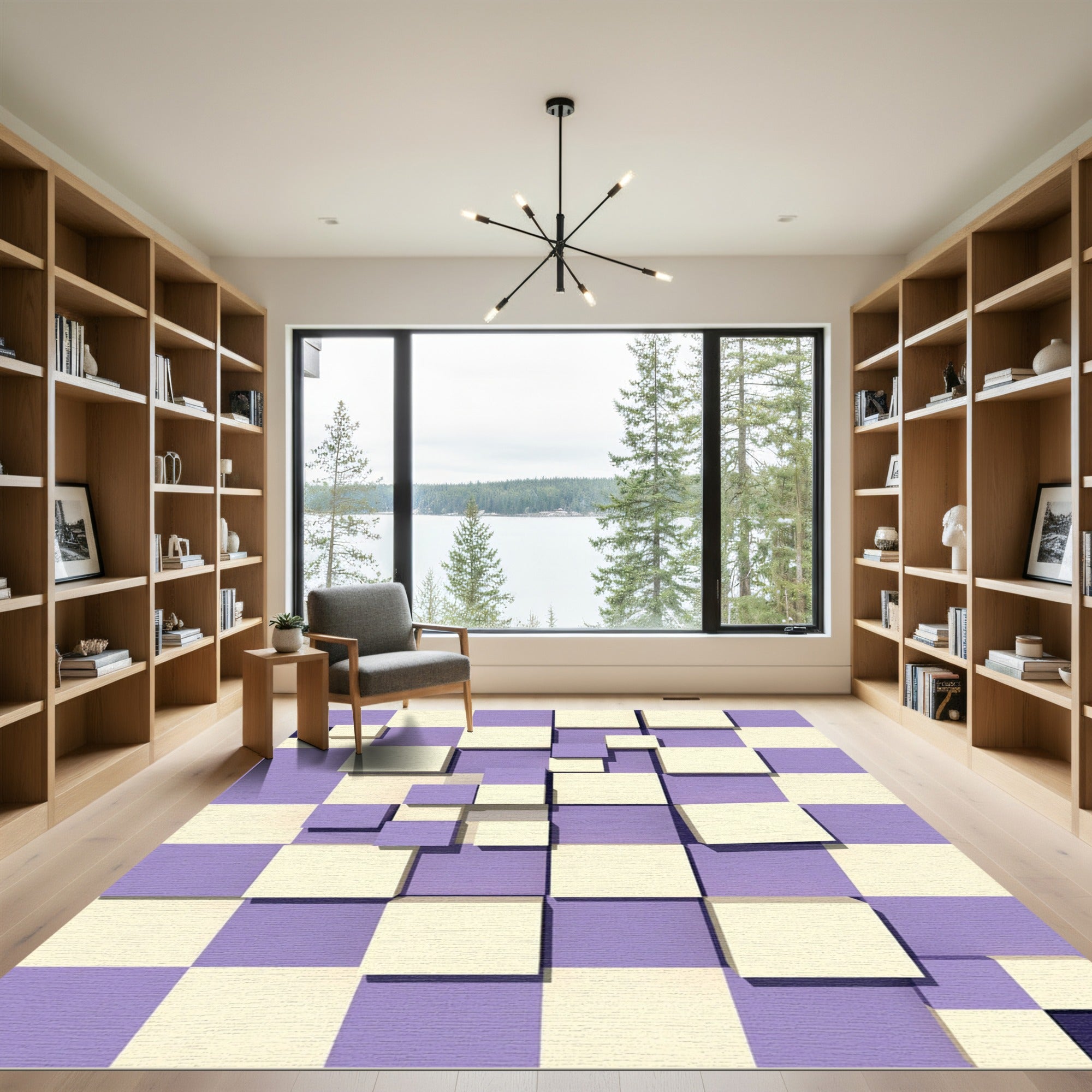 Lilac Cream 3D Cubes Mosaic Rug