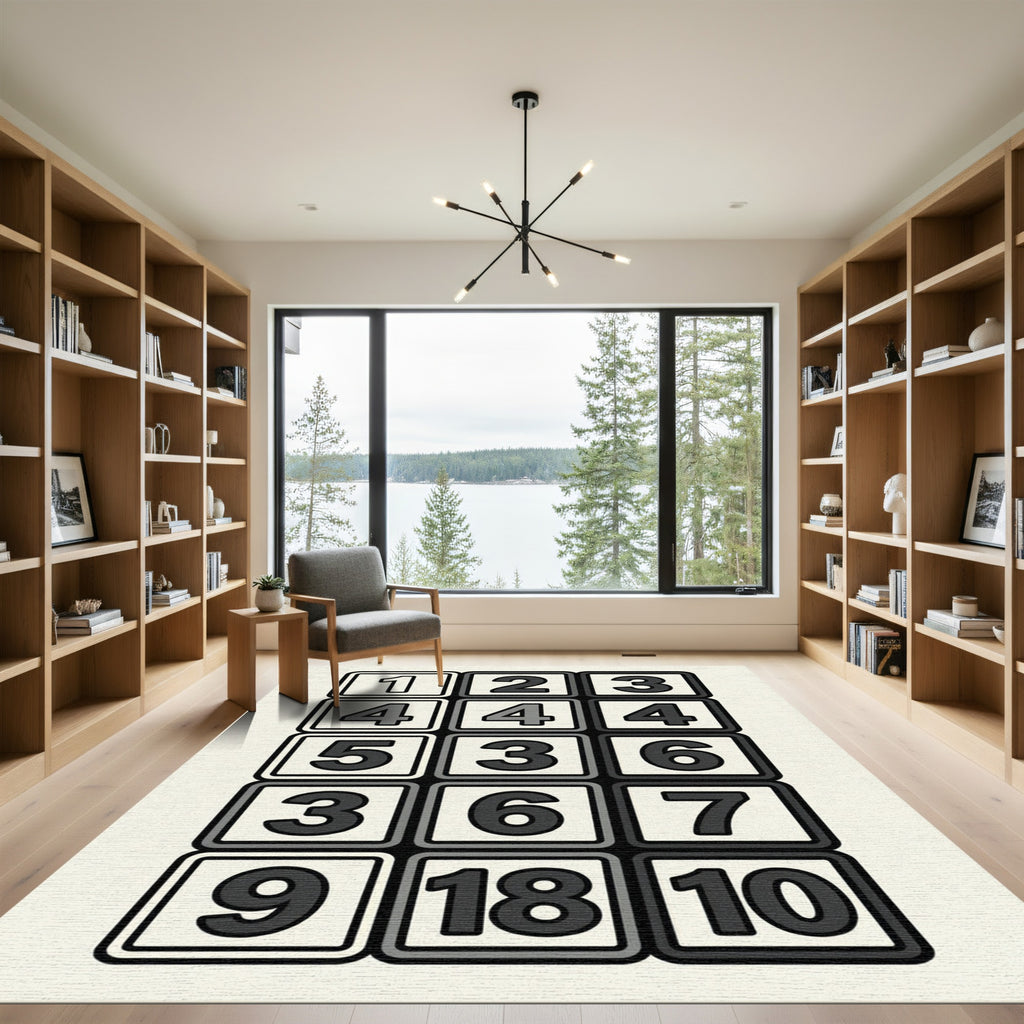 Modern Number Grid Monochromatic Tile Rug
