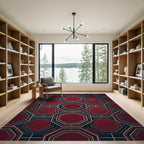 Elegant Crimson Geometric Octagon Art Rug