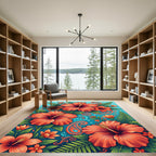Coral Hibiscus Fern Paisley Accent Rug