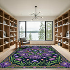 Ornate Purple Chrysanthemum Iris Floral Medallion Rug