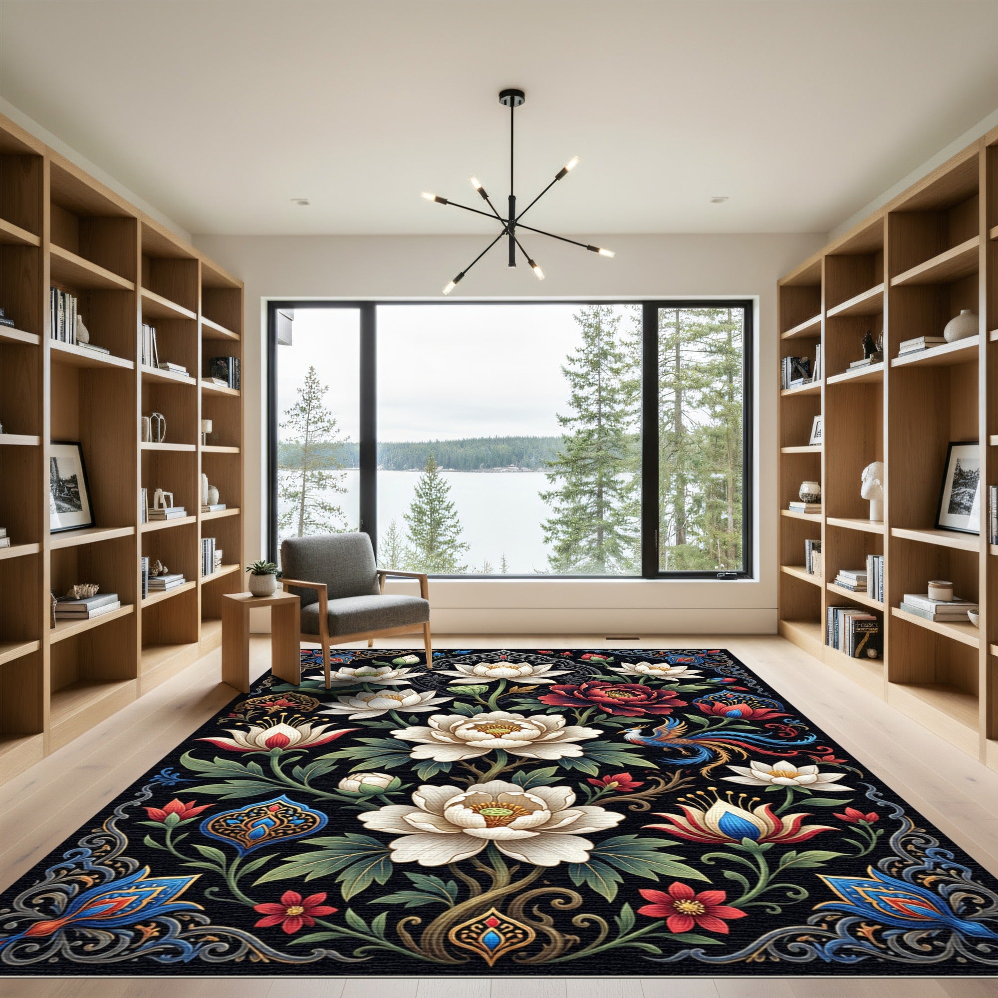Ethereal Lotus Floral Phoenix Art Rug
