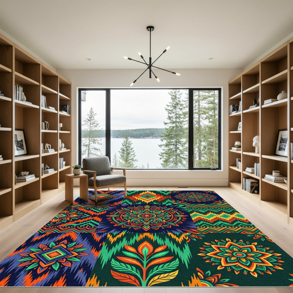 Vibrant Tribal Diamond Mandala Collage Rug