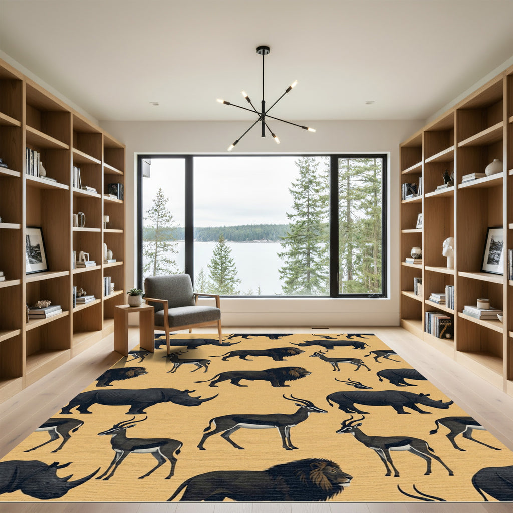 Black Wildlife Savannah Animal Silhouette Rug