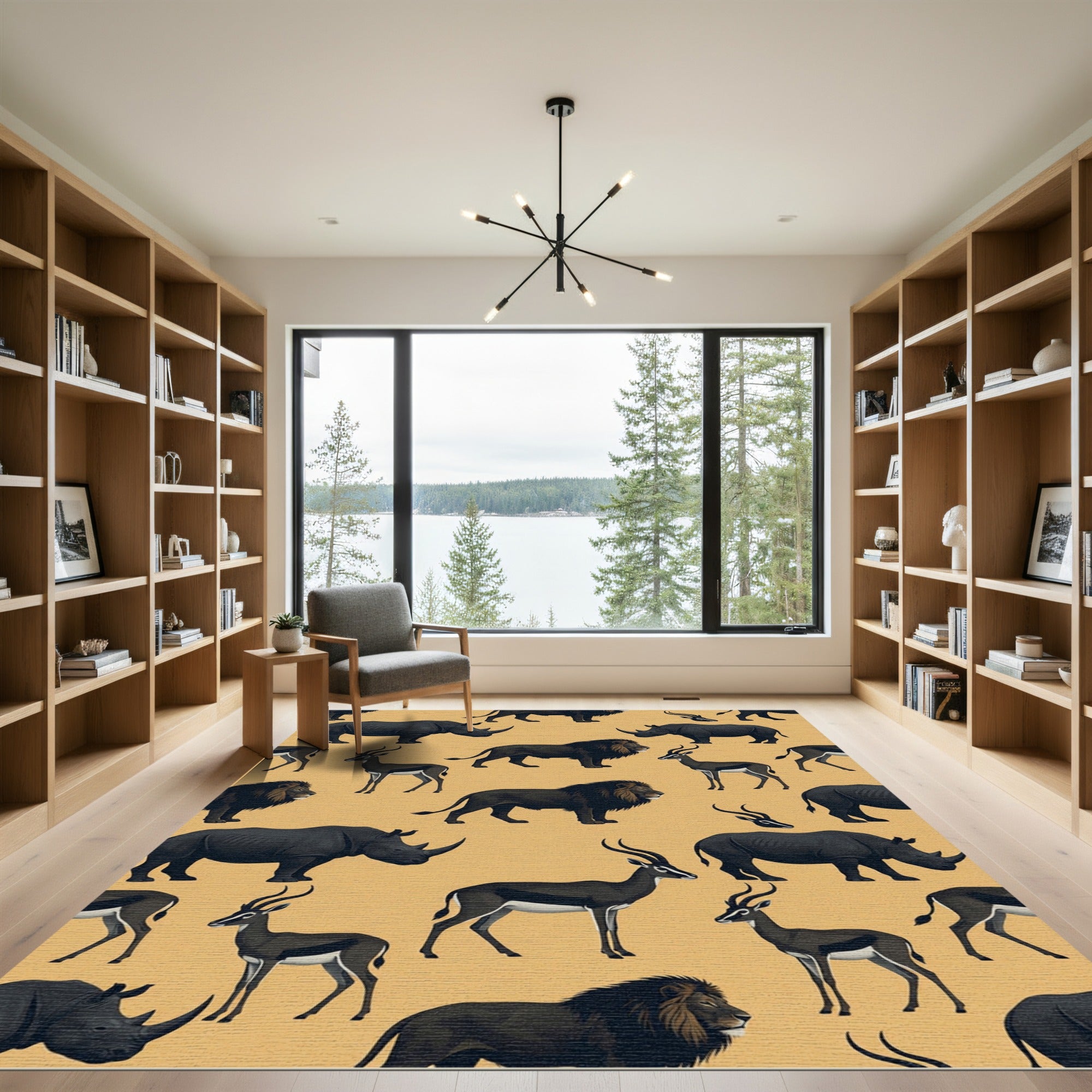 Black Wildlife Savannah Animal Silhouette Rug