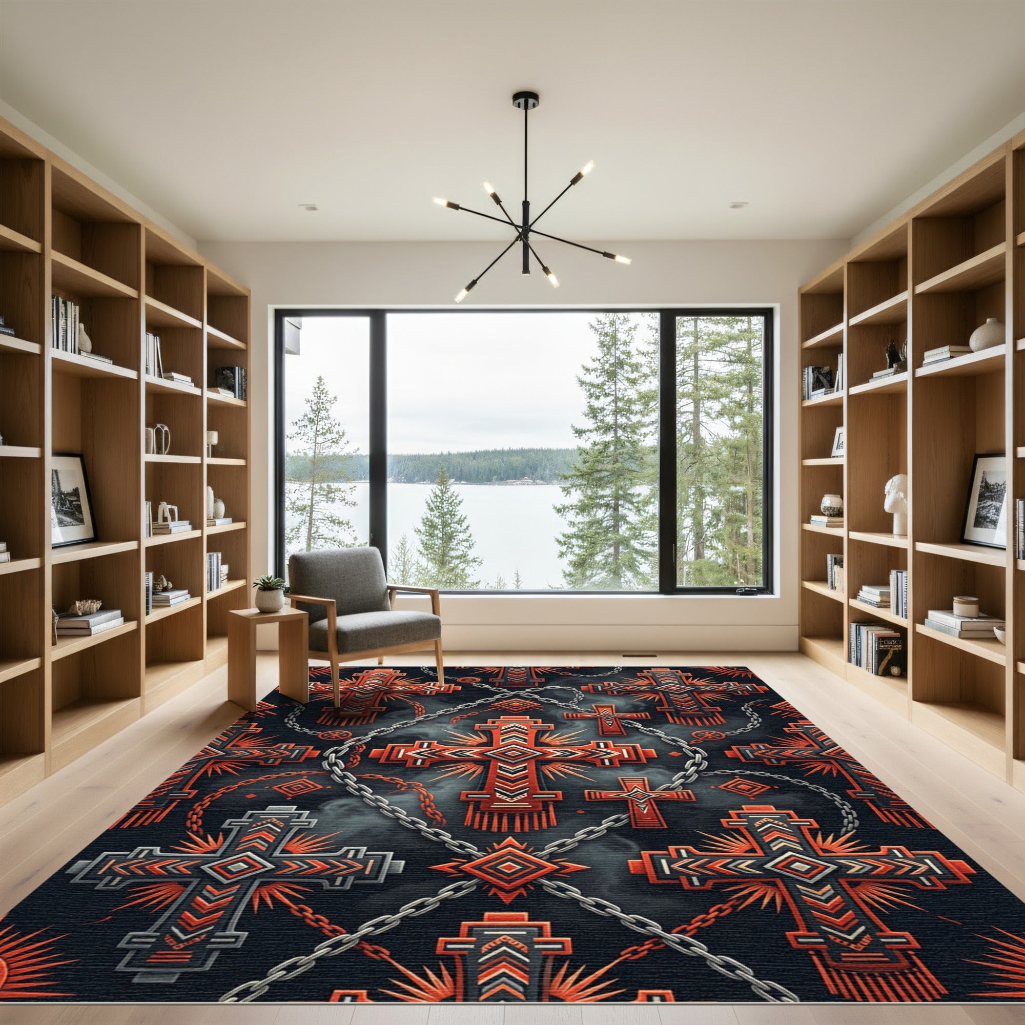 Gothic Crimson Cross Chain Art Rug