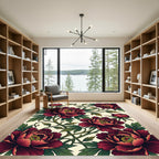 Lush Crimson Peony Botanical Creeping Vine Rug