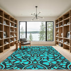 Teal Four Leaf Clover Botanical Tile Rug