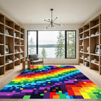 Vibrant Rainbow Pixel Art Abstract Rug