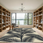 Monochrome Palm Frond Tropical Rug