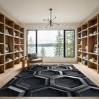 Metallic Monochrome Geometric Hexagonal Grid Rug