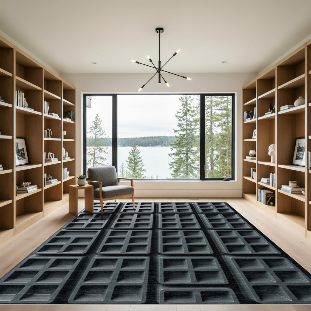 Monochromatic Industrial Grid Structural Abstract Rug