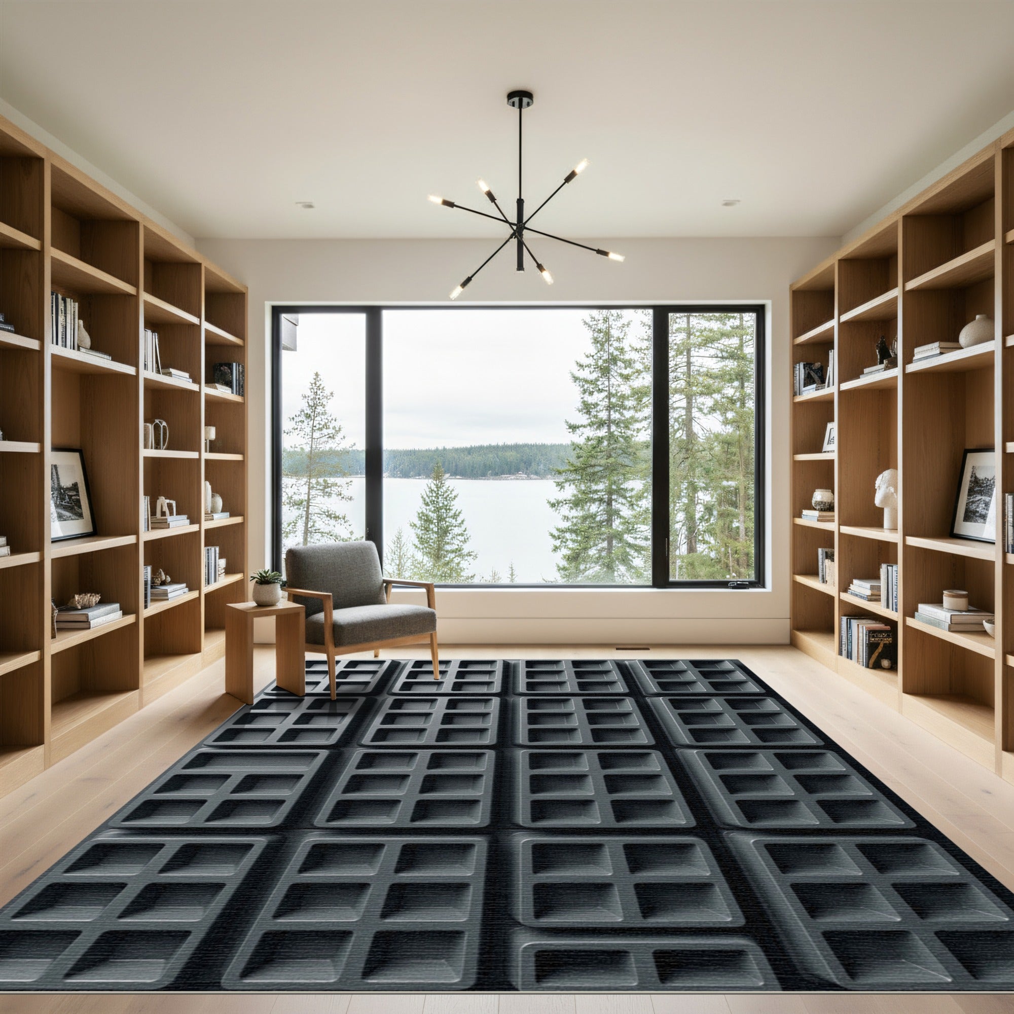 Monochromatic Industrial Grid Structural Abstract Rug