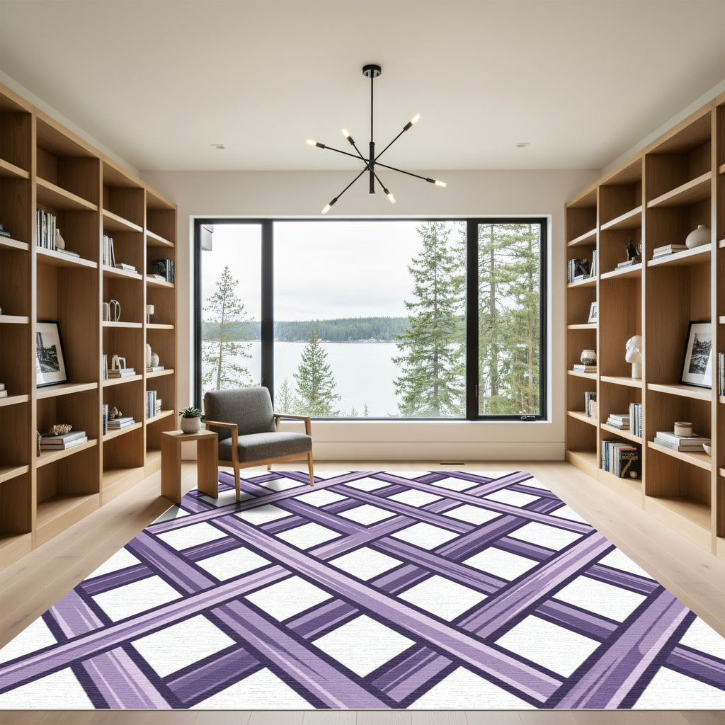 Lavender Geometric Intersecting Diamond Lattice Rug