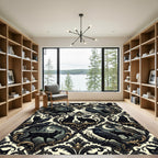 Gothic Black Cat And Raven Damask Rug