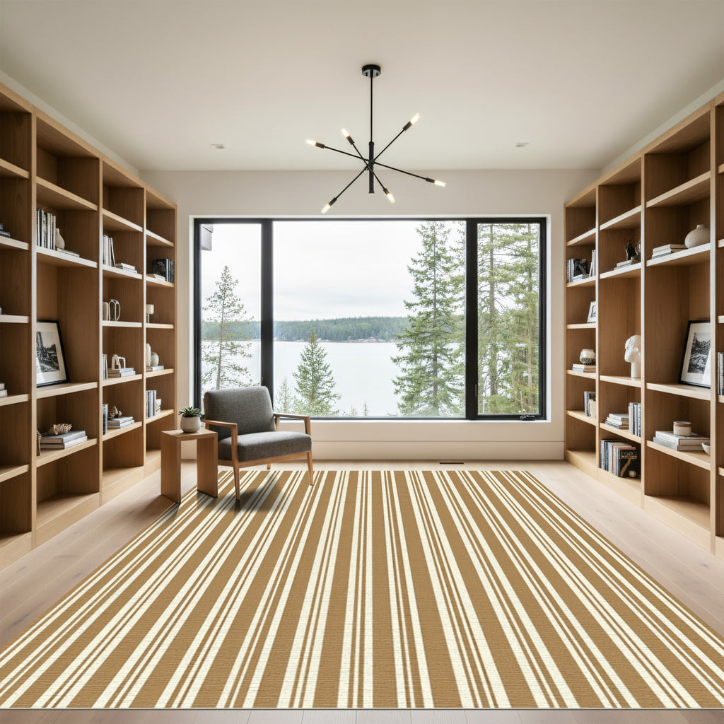Minimalist Vertical Tan Striped Rug