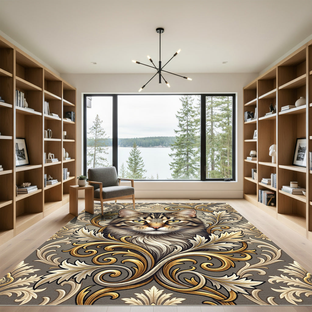 Ornate Golden Cat Baroque Rug