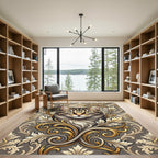 Ornate Golden Cat Baroque Rug