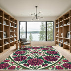 Vibrant Magenta Chrysanthemum Floral Medallion Rug