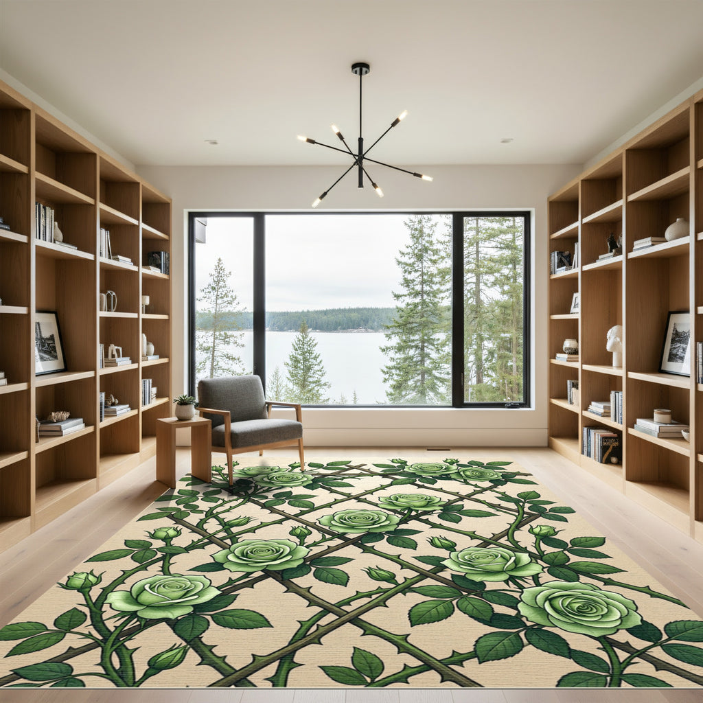 Green Rose Trellis Climbers Rug