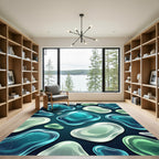 Abstract Teal And Mint Glass Pebble Rug