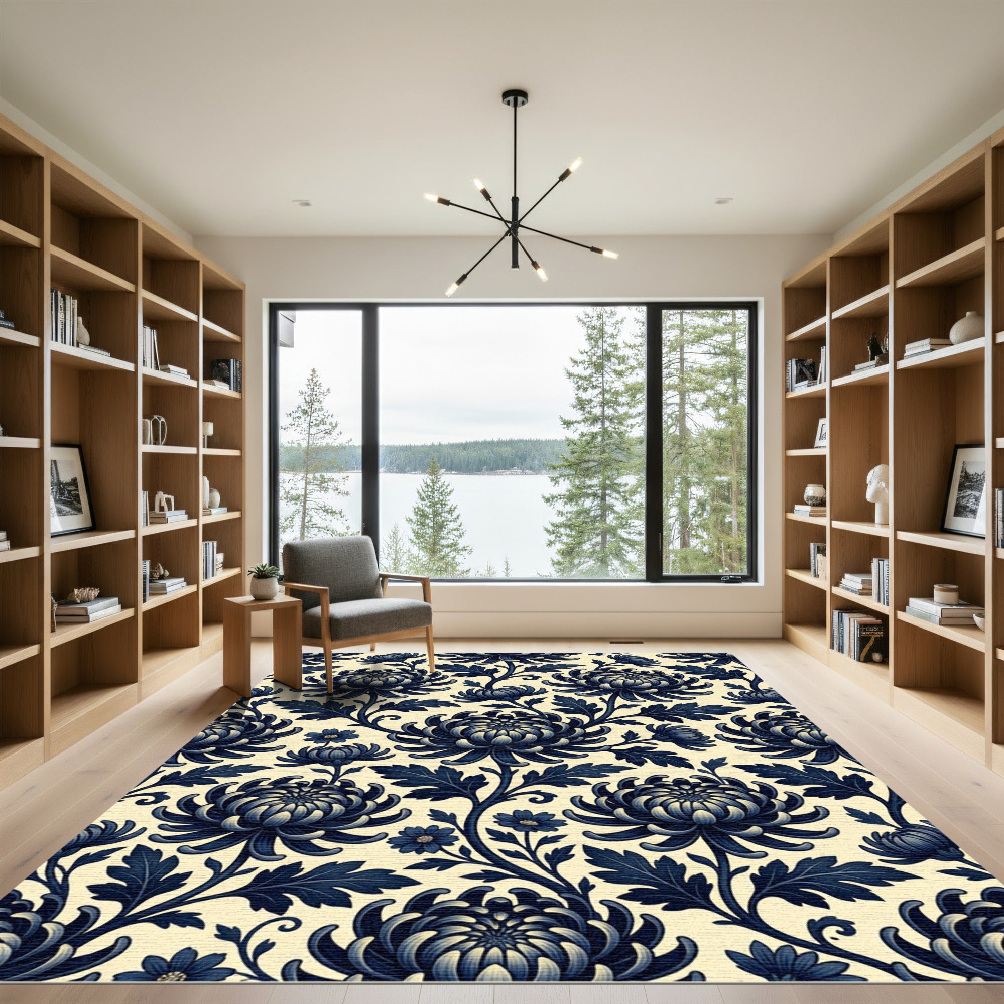 Navy Chrysanthemum Floral Vine Rug