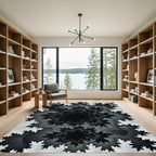 Monochrome Fractal Swirl Abstract Art Rug