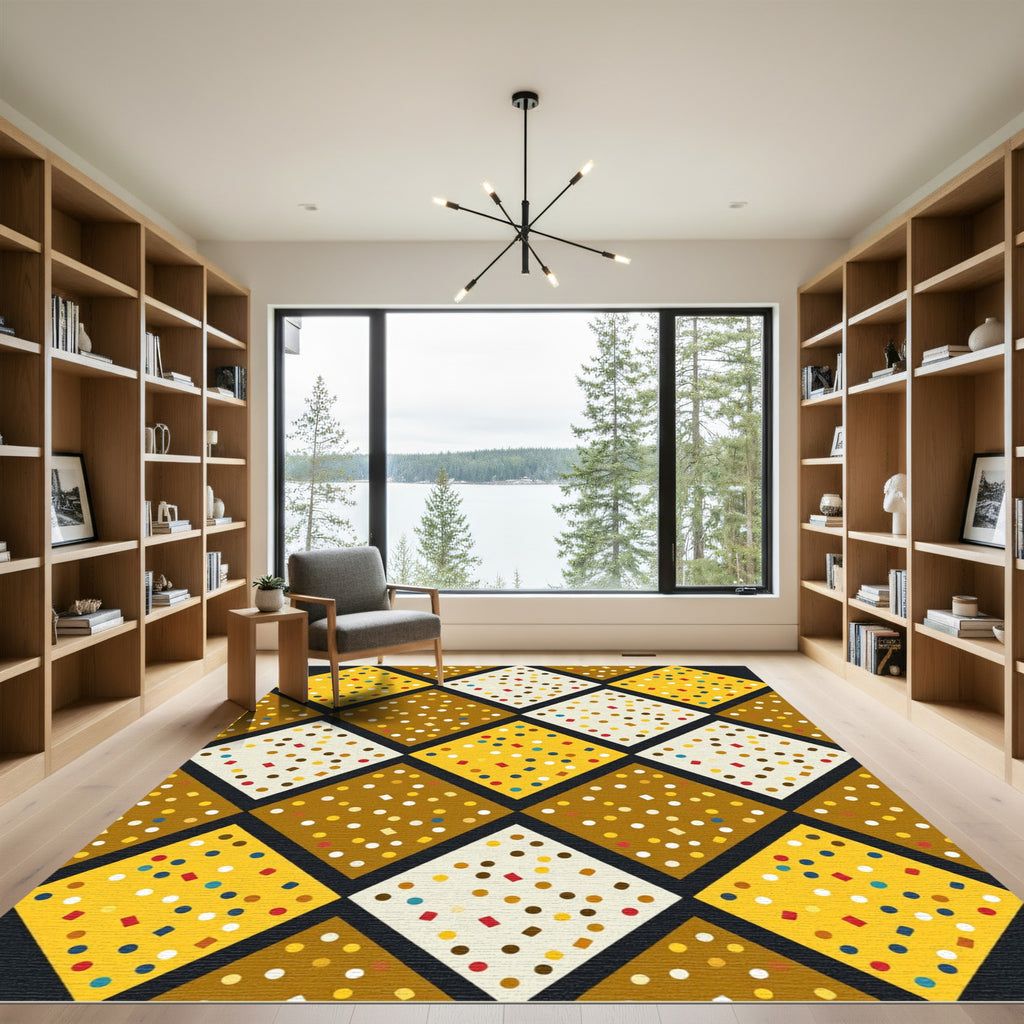 Yellow Gold Brown Confetti Diamond Pattern Rug
