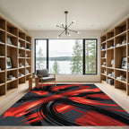 Abstract Crimson and Charcoal Swirl Rug