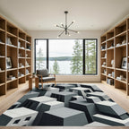 Monochrome Geometric Urban Landscape Rug