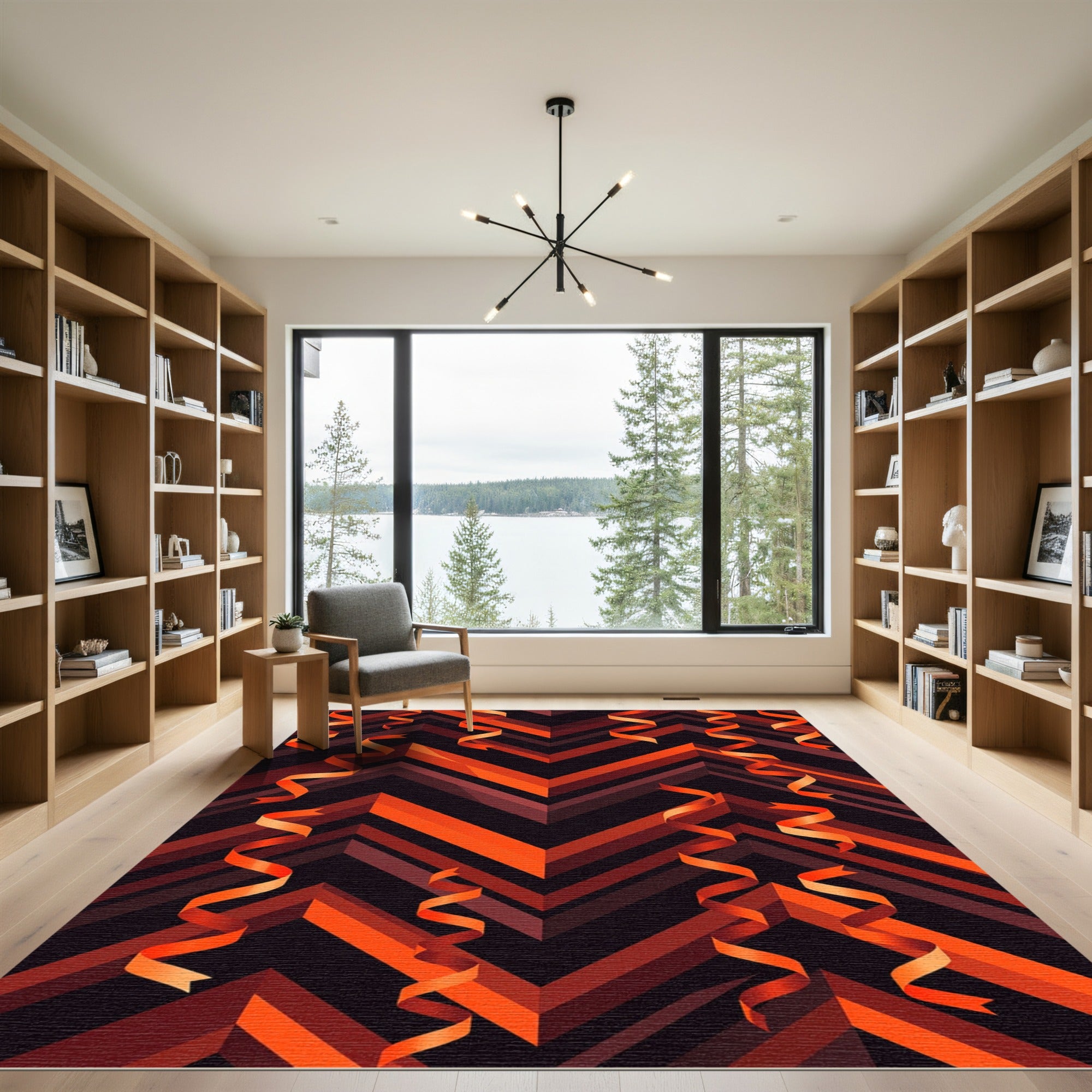 Orange Serpentine Chevron Ribbon Rug