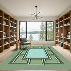 Modern Teal Geometric Border Rug