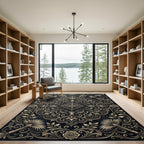 Ornate Golden Floral Scrollwork Rug