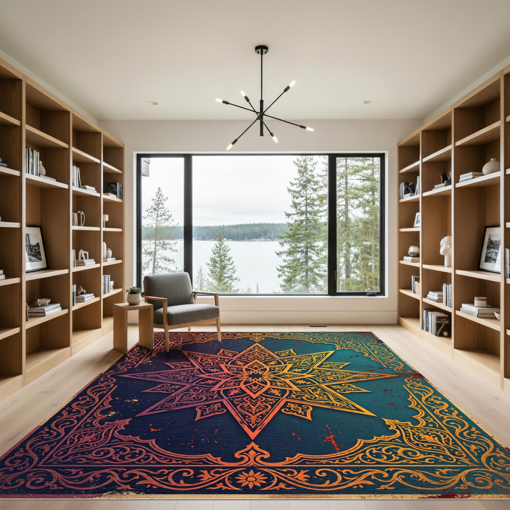 Gilded Octagram Mandala Deep Teal Ornate Rug