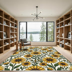 Radiant Yellow Sunflower Botanical Illustration Rug