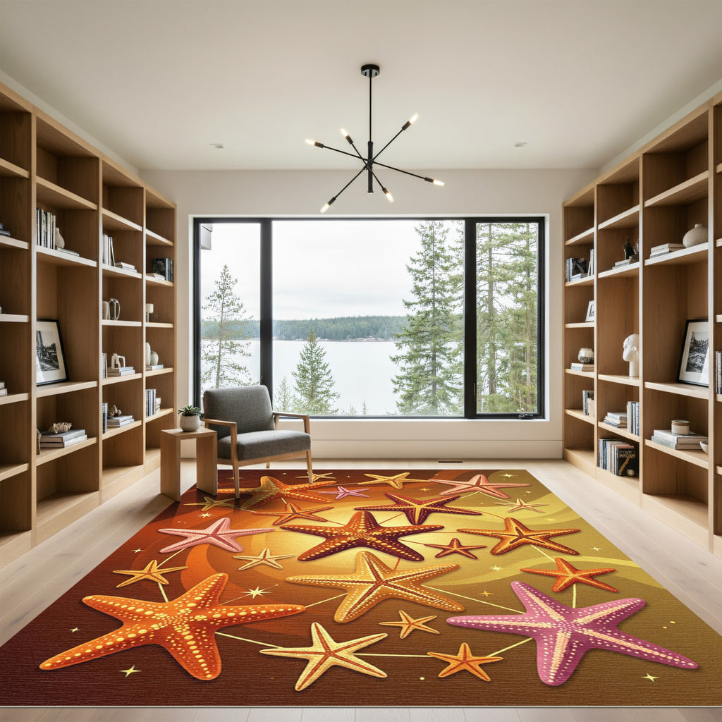 Vibrant Golden Abstract Starfish Collage Rug