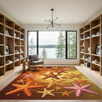 Vibrant Golden Abstract Starfish Collage Rug