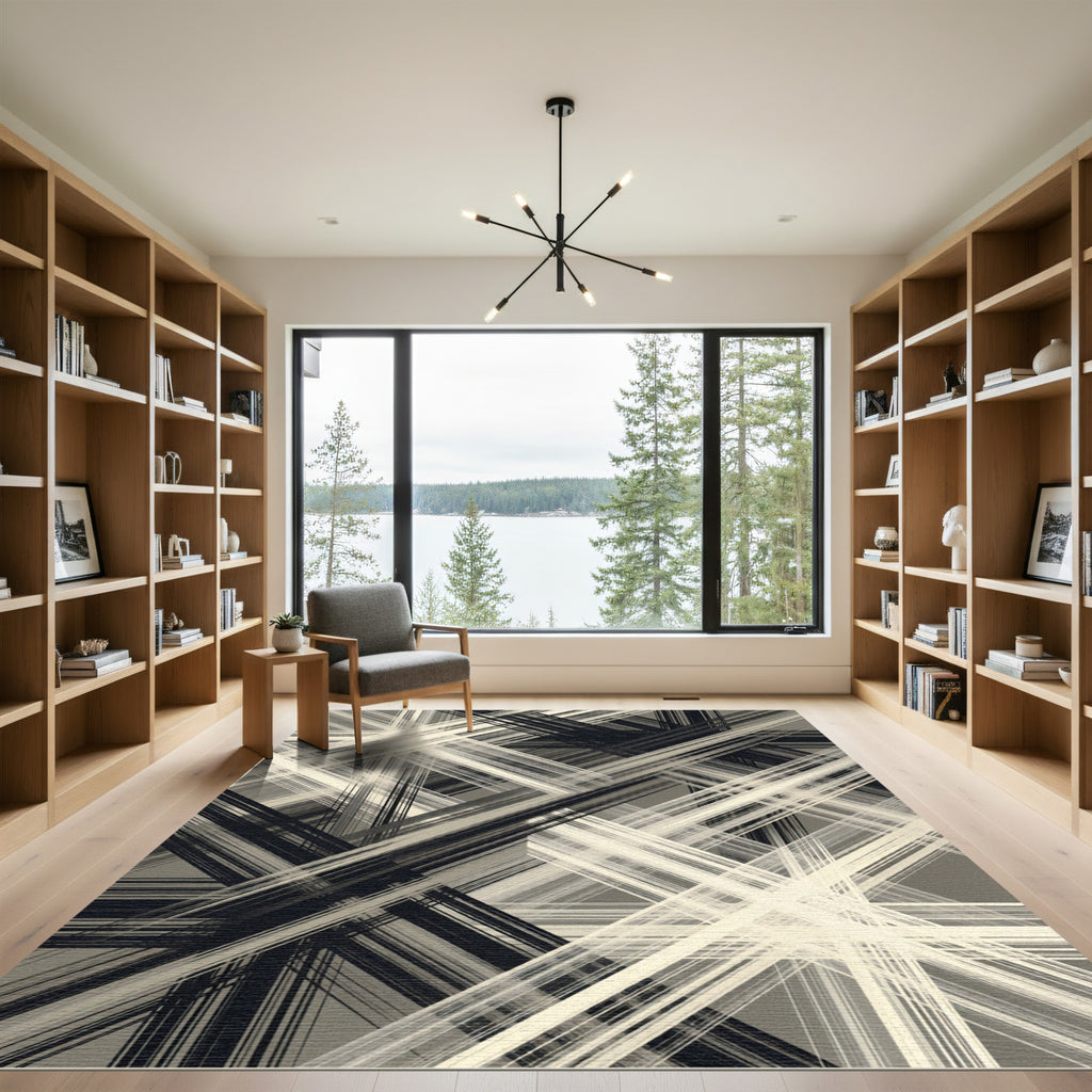 Monochrome Abstract Intersecting Lines Rug