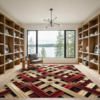 Red Gold Geometric Lattice Floral Rug