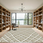 Contemporary Beige Intersecting Curved Grid Rug