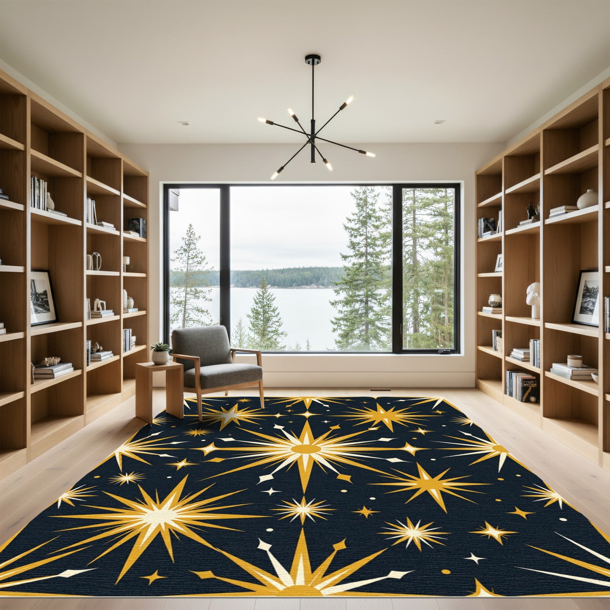 Radiant Golden Starburst Celestial Nights Rug