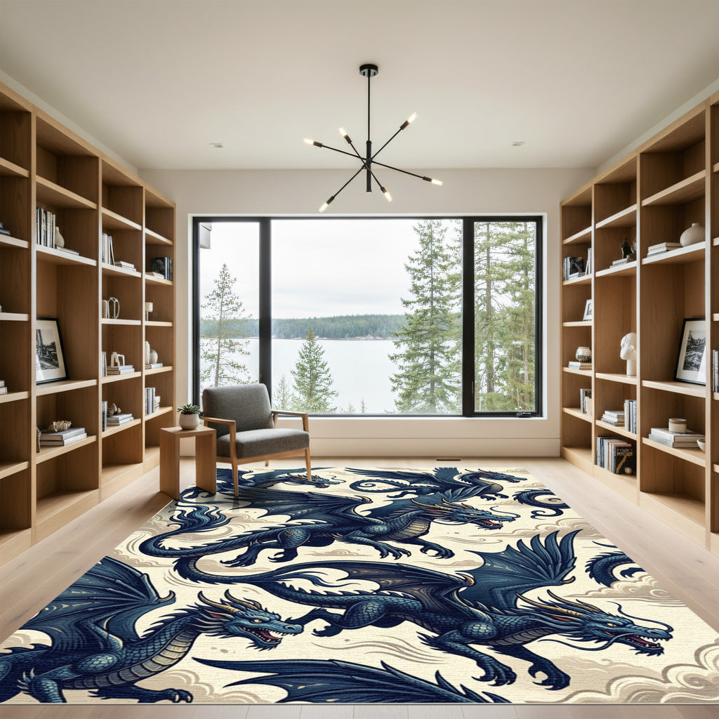 Cerulean Floating Dragon Mythical Creature Rug