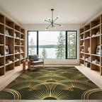 Art Deco Golden Sunburst Olive Rug