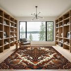Ornate Copper Foliage Scroll Medallion Rug