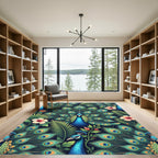 Vibrant Tropical Peacock Feather Floral Art Rug