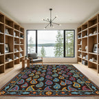 Dark Blue Paisley Floral Artisan Tapestry Rug