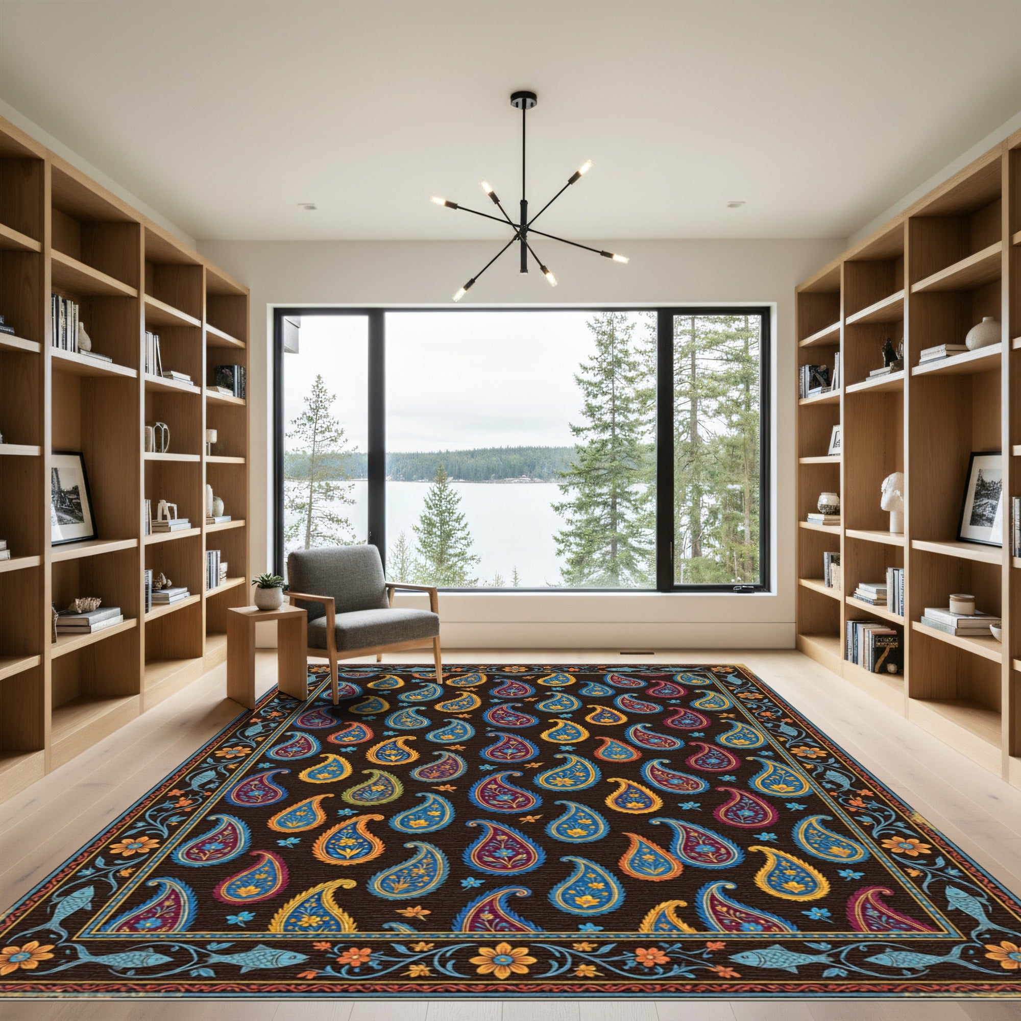 Dark Blue Paisley Floral Artisan Tapestry Rug