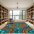 Vibrant Teal and Terracotta Abstract Wave Rug