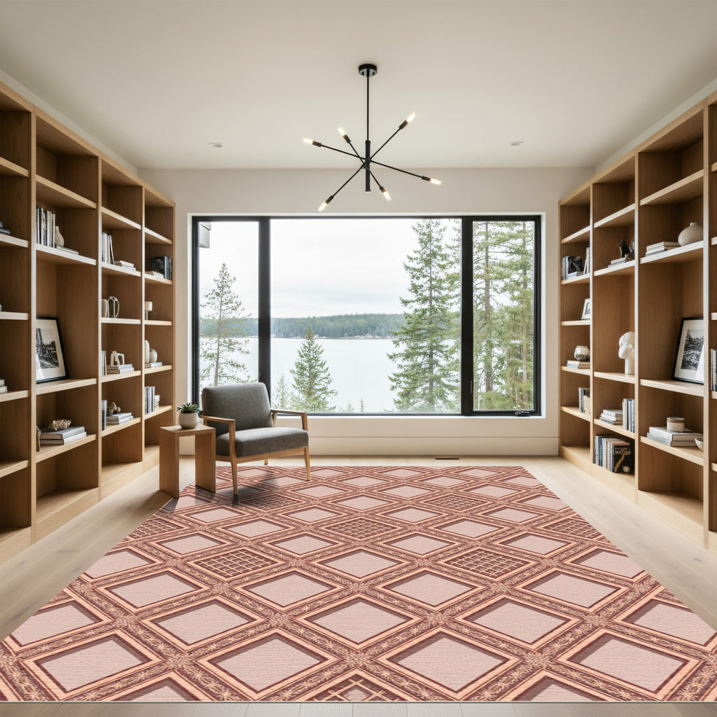 Elegant Blush Pink Geometric Diamond Lattice Rug